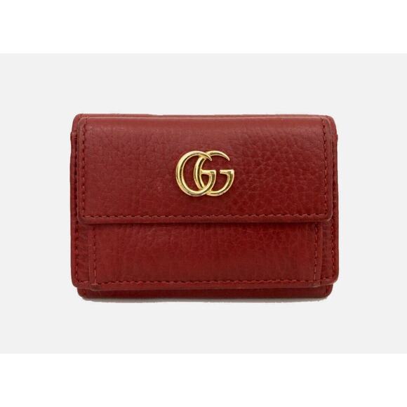 Authentic Red GUCCI GG Marmont Leather Trifold Wallet - Picture 1 of 9